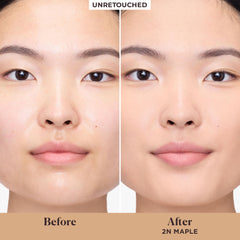 Laura Mercier dispensing blurred matte texture, showing smooth oil-free formula for even coverage