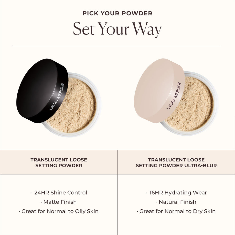 Laura Mercier small brush applying powder to nose for precise mattifying benefit
