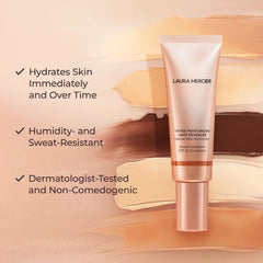 Laura Mercier model applying tint in natural light for luminous skin