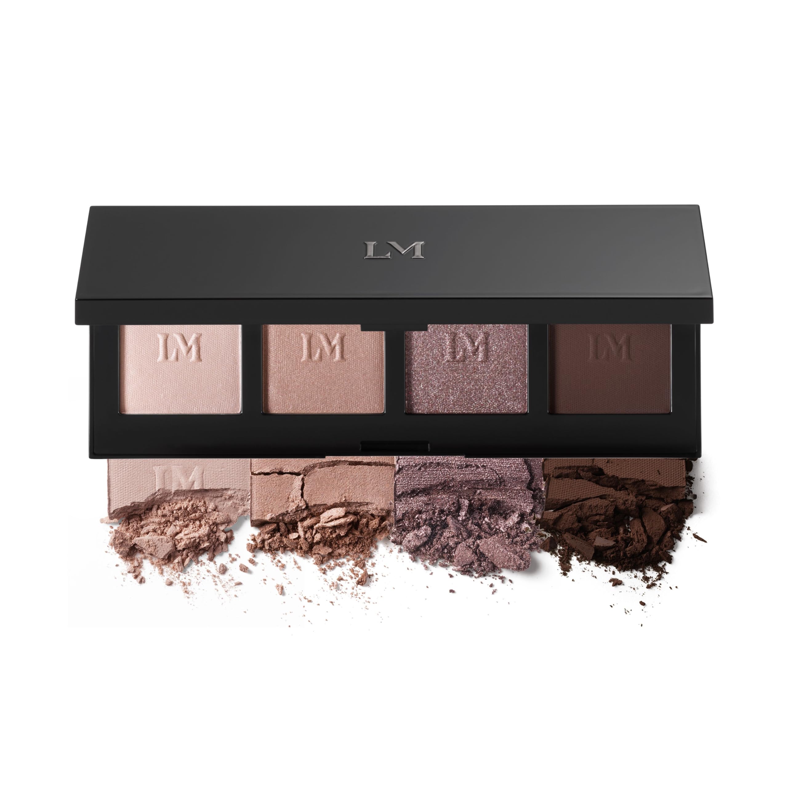 Laura Mercier quad front packaging showing sleek compact and shades for easy carry