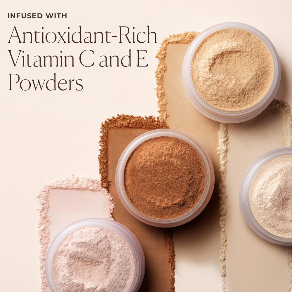Laura Mercier open powder view revealing soft rose tint for subtle brightening
