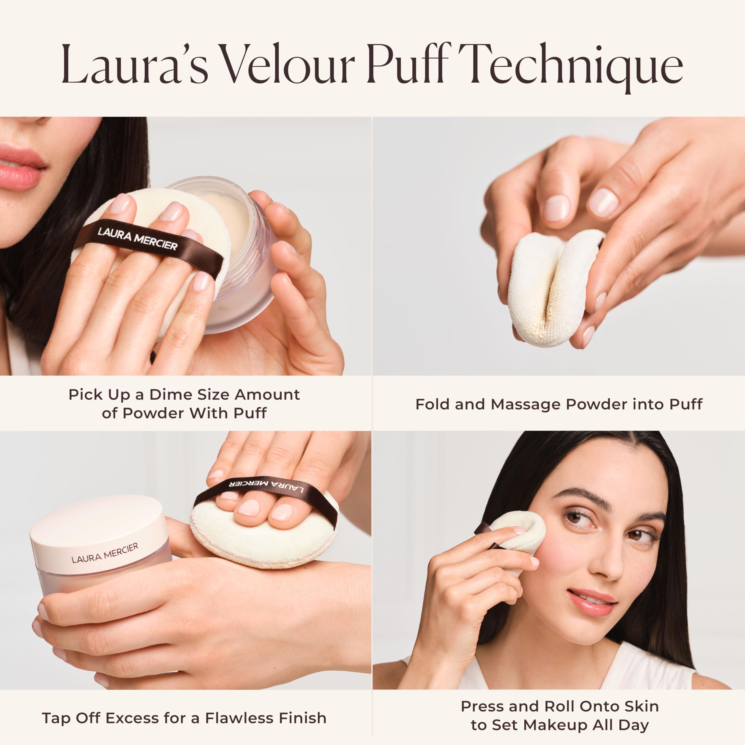 Laura Mercier velour puff close-up of texture demonstrating powder pickup and even distribution