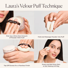 Laura Mercier velour puff close-up of texture demonstrating powder pickup and even distribution