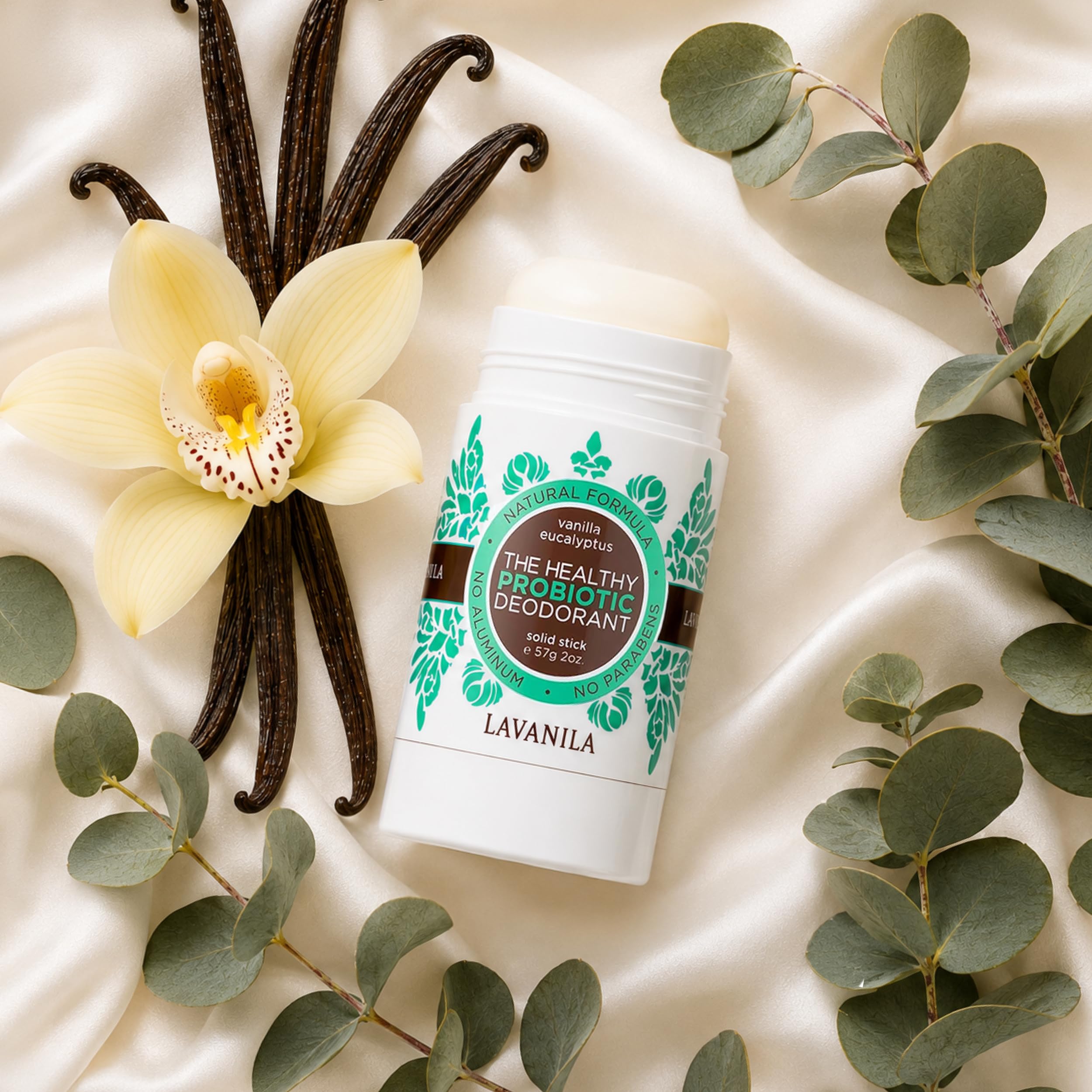 Lavanila deodorant placed on bathroom counter suggesting daily routine freshness and shelf-ready design