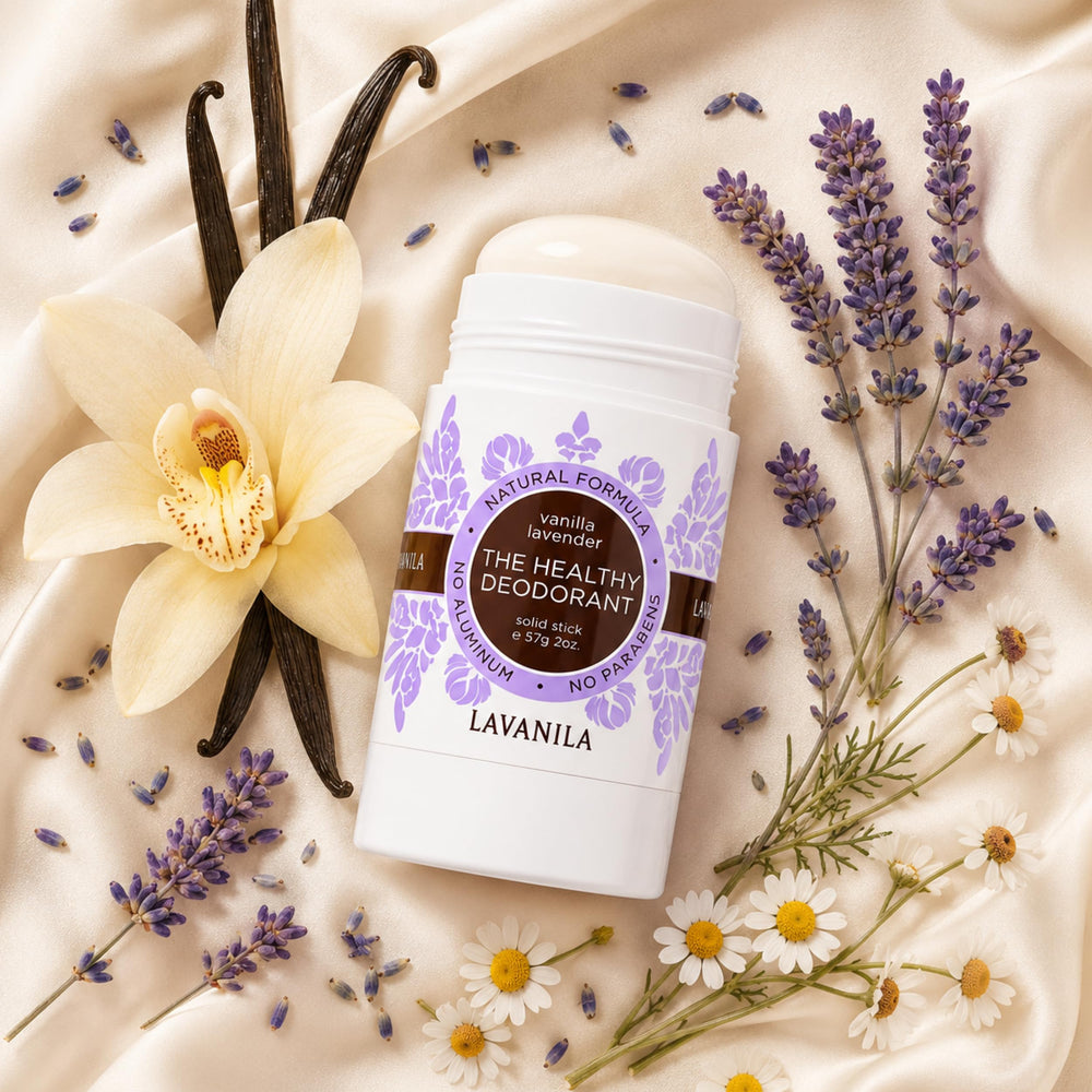 Lavanila flatlay with natural ingredients highlighting plant-based formula