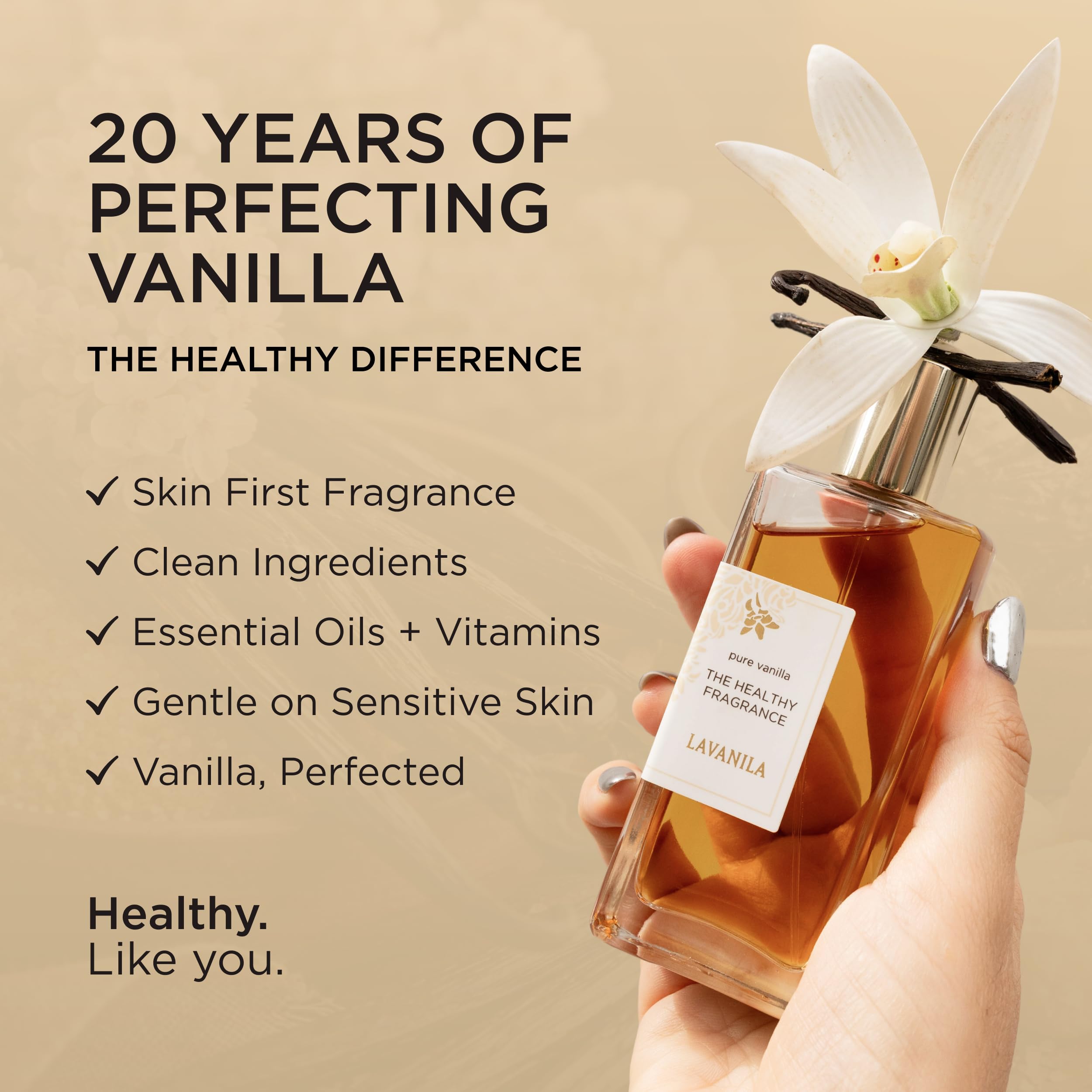 Lavanila spray in use on wrist demonstrating easy application and lasting scent