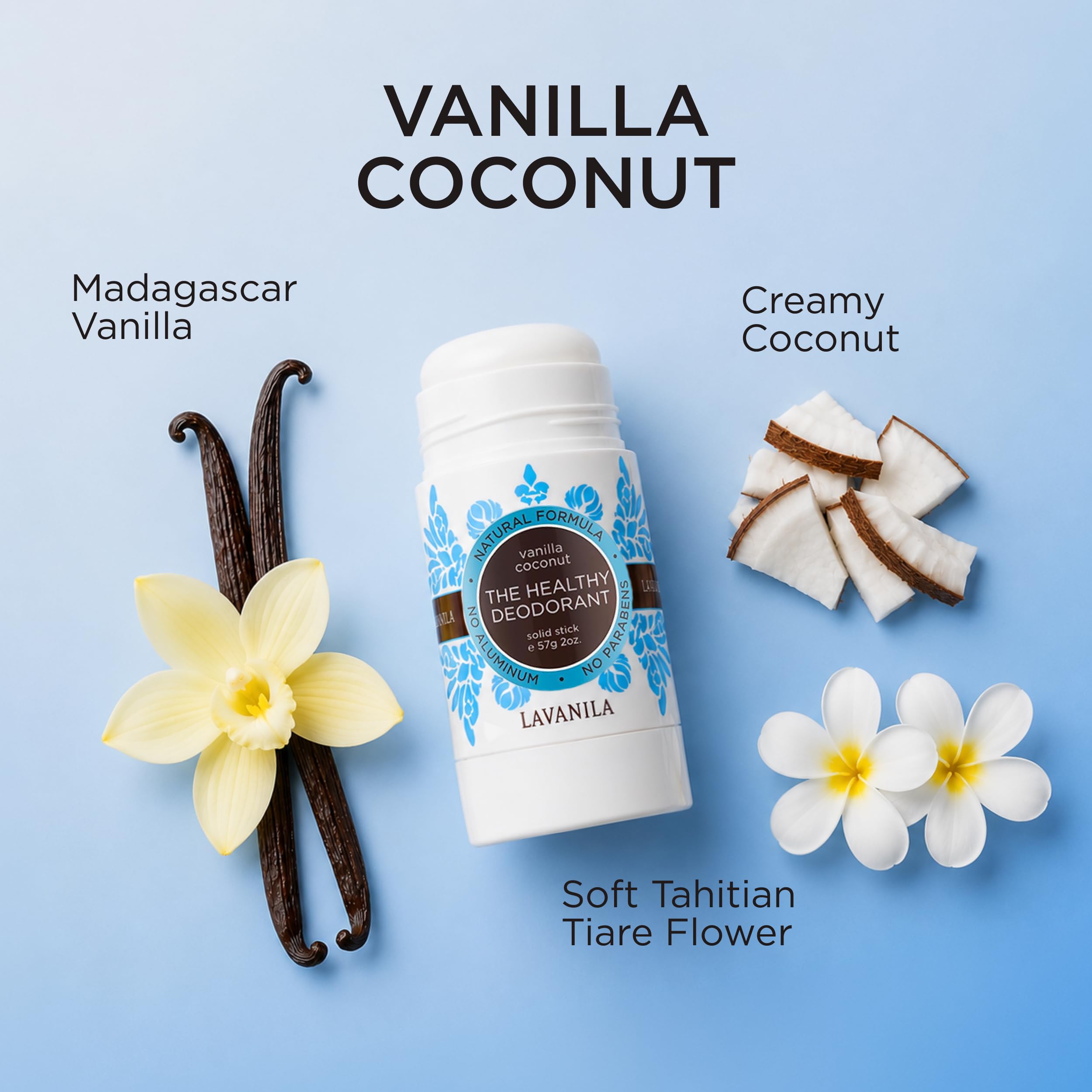 lavanila open deodorant stick close-up showing smooth stick — easy glide