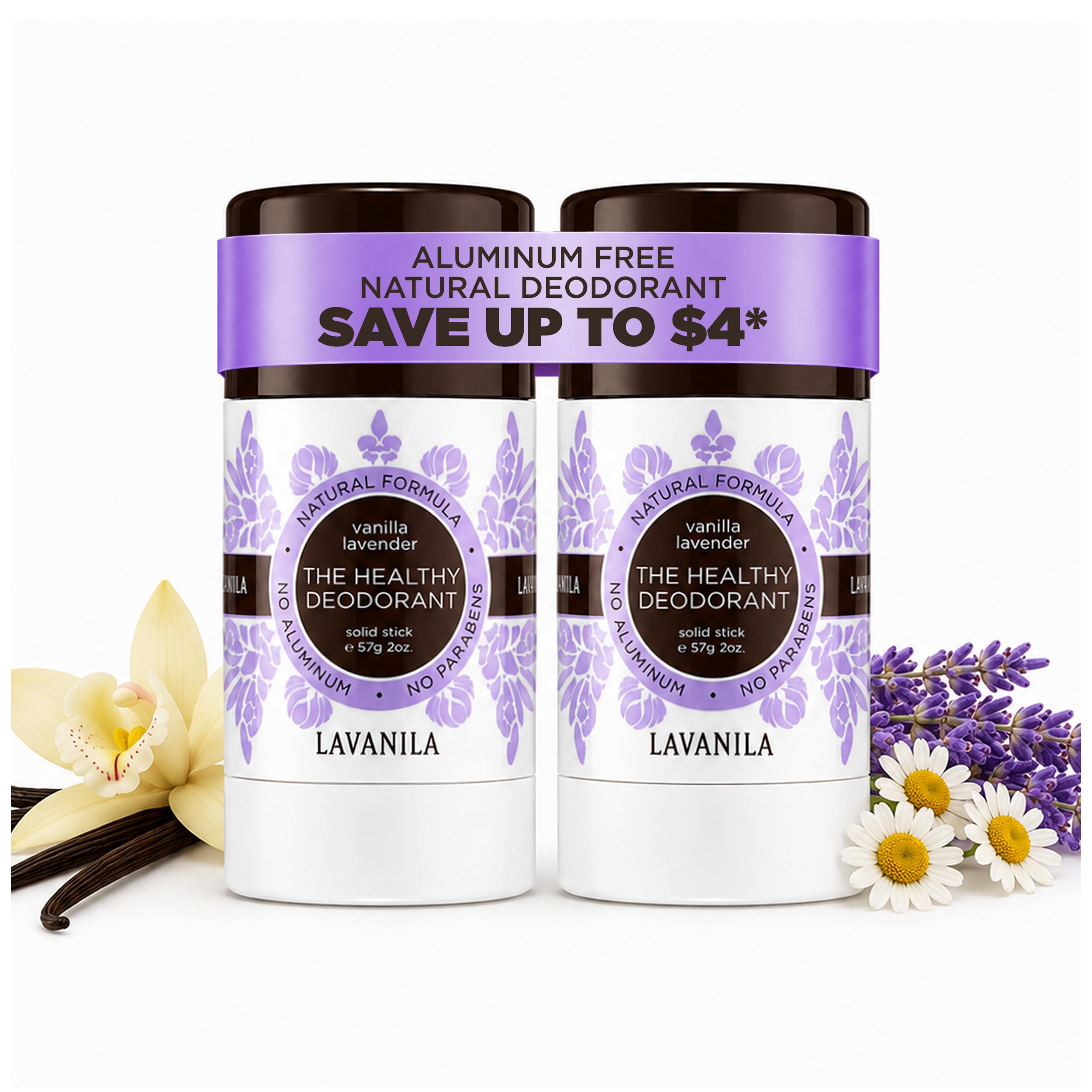Lavanila front packaging showing twin 2 oz sticks and scent benefits