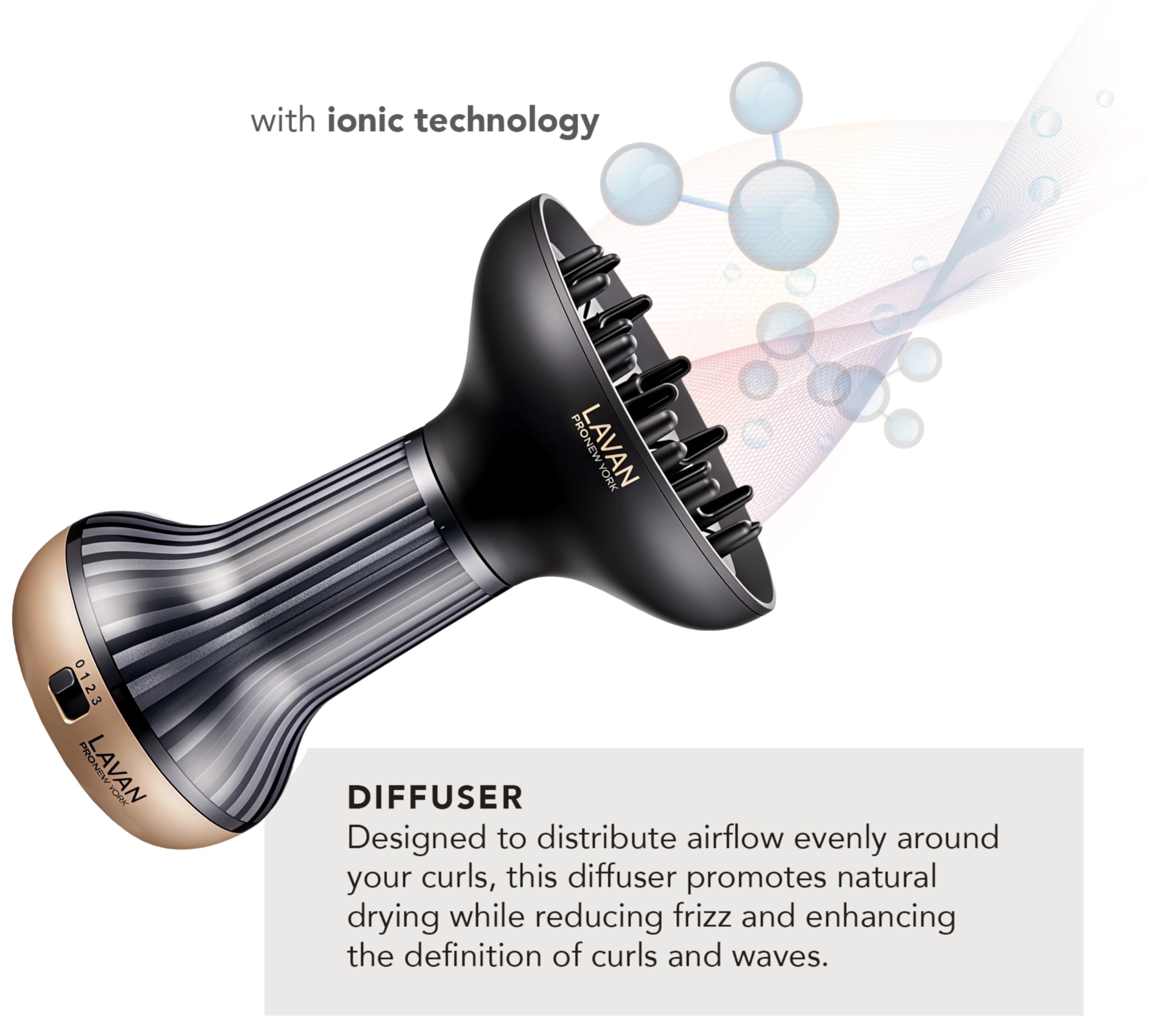 LAVANPRO NEW YORK dryer in use scrunching curly hair to enhance natural curl definition