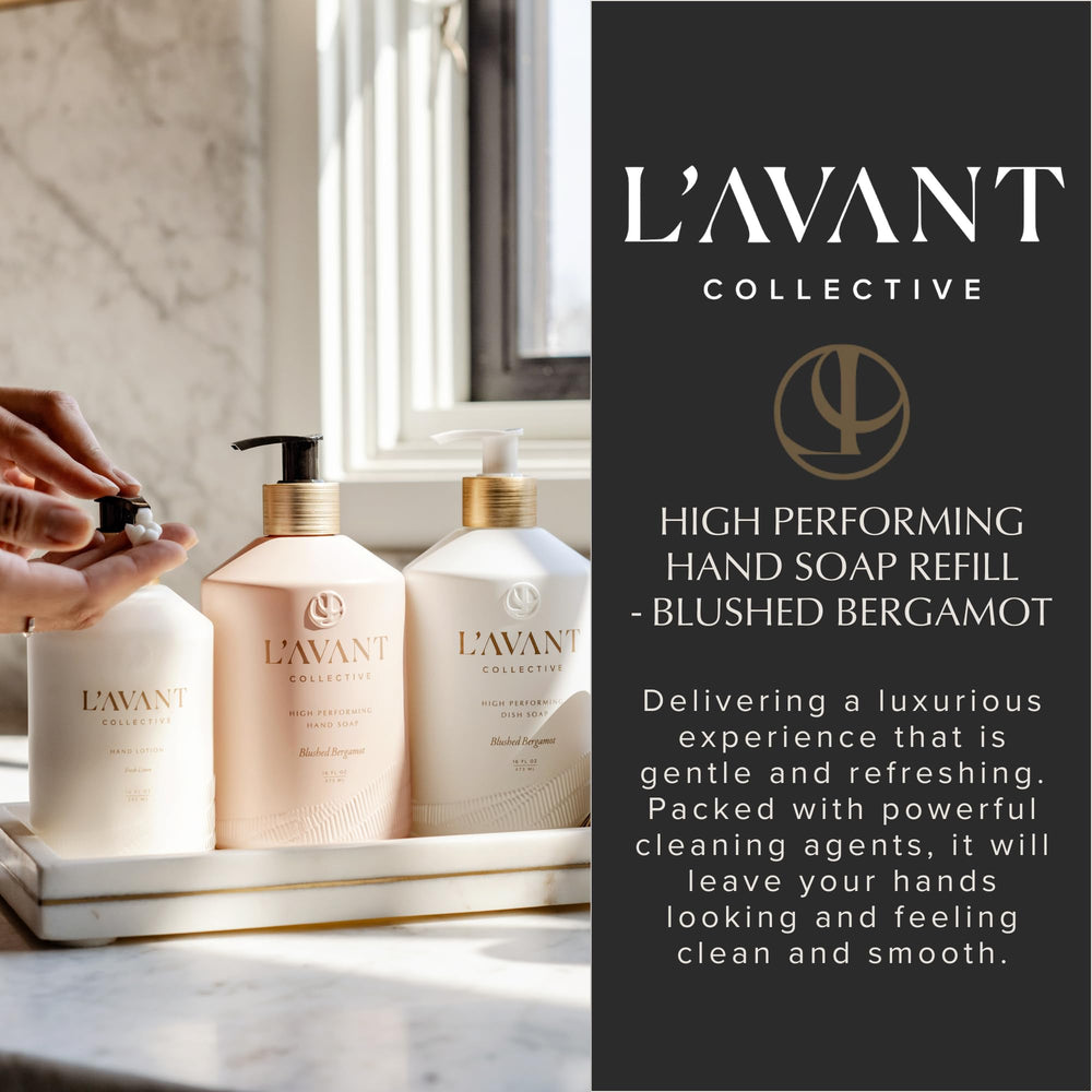 L'AVANT Collective 32 fl oz beside a hand for scale, conveys long-lasting value and fewer replacements