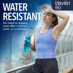 Lavilin application underarm in use showing water-resistant confidence