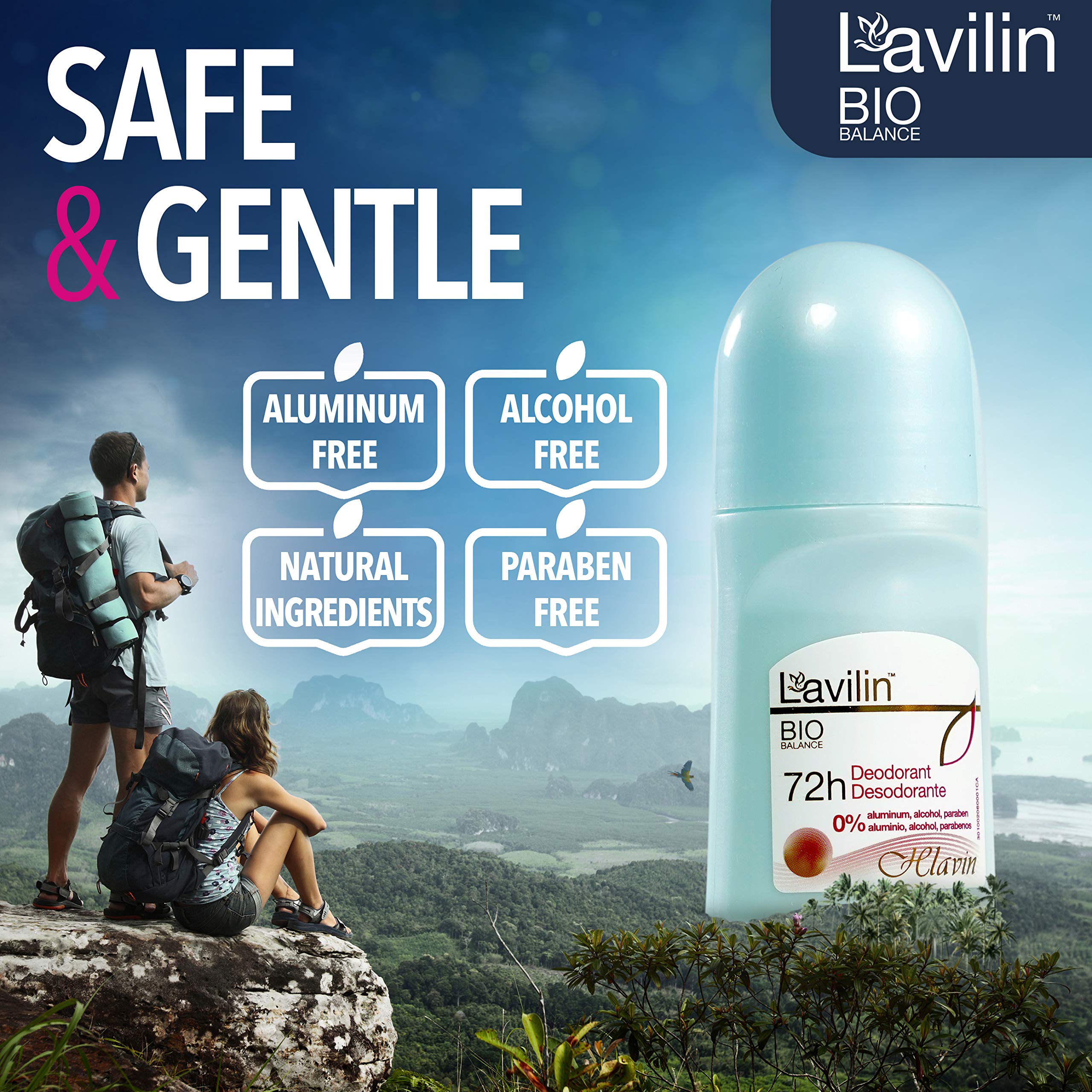 Lavilin roll-on size comparison with common objects showing travel-friendly 2 oz