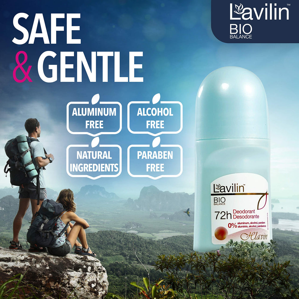Lavilin roll-on size comparison with common objects showing travel-friendly 2 oz