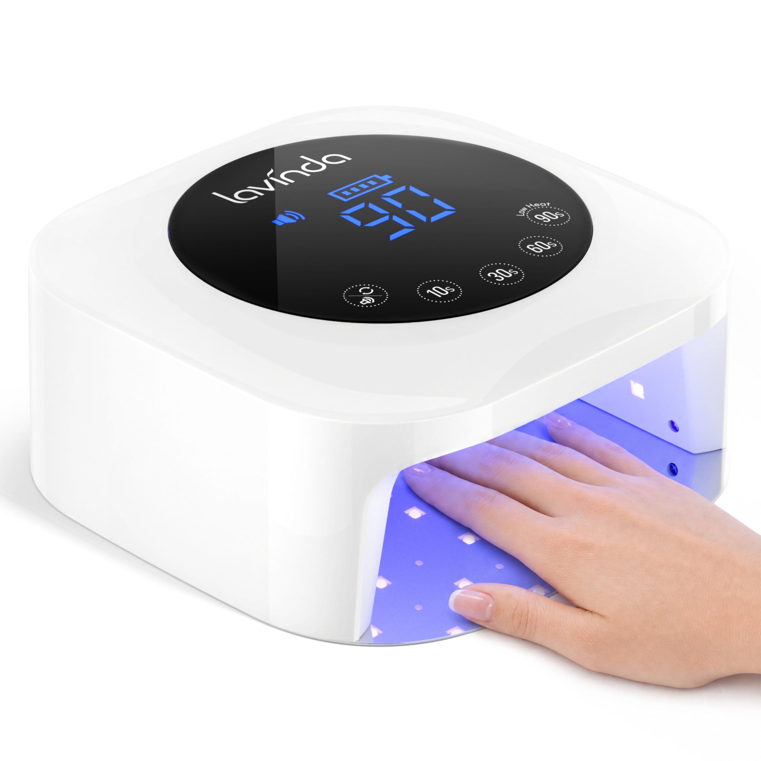 Lavinda front view of white 54W nail lamp showing sleek design and fast curing