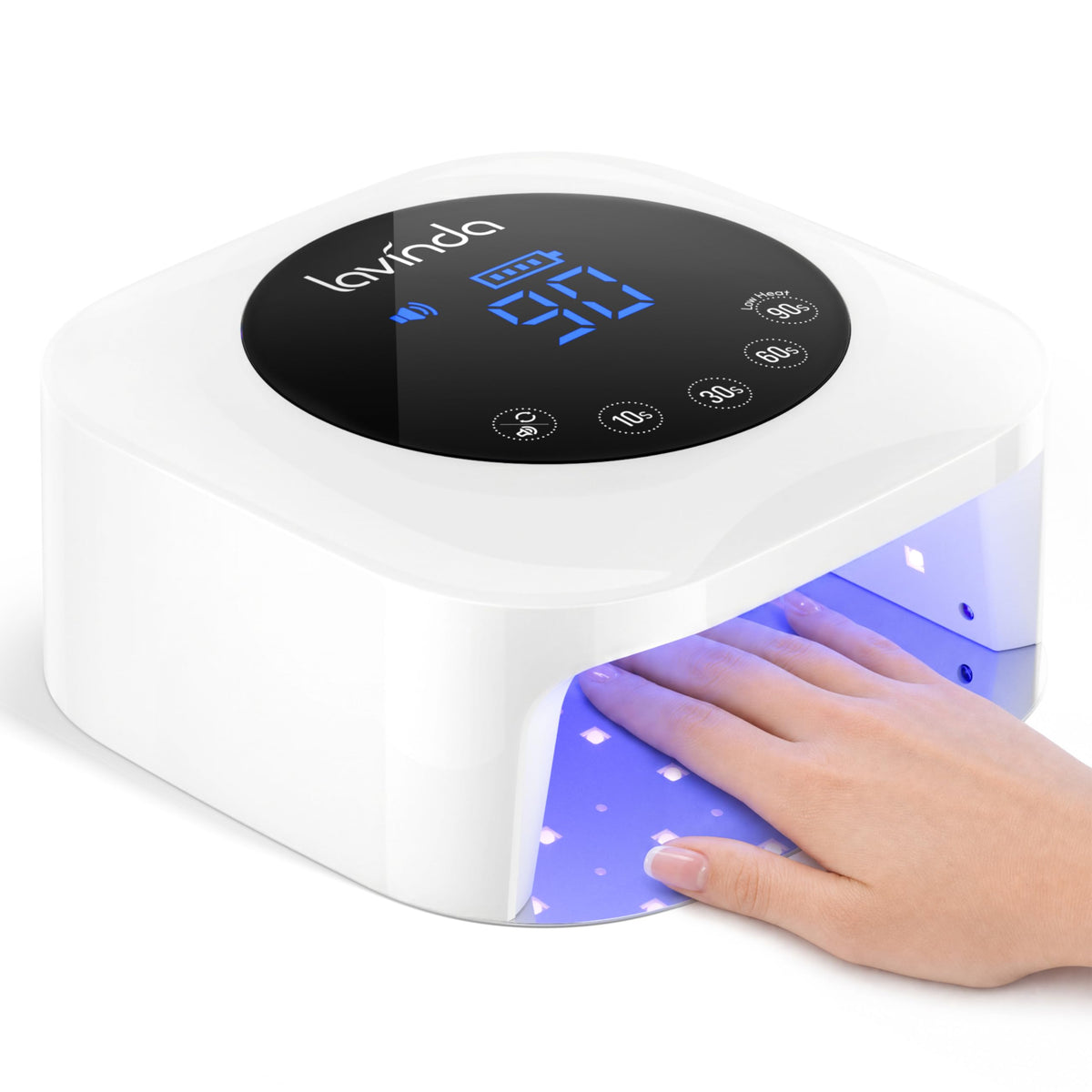 Lavinda front view of white 54W nail lamp showing sleek design and fast curing