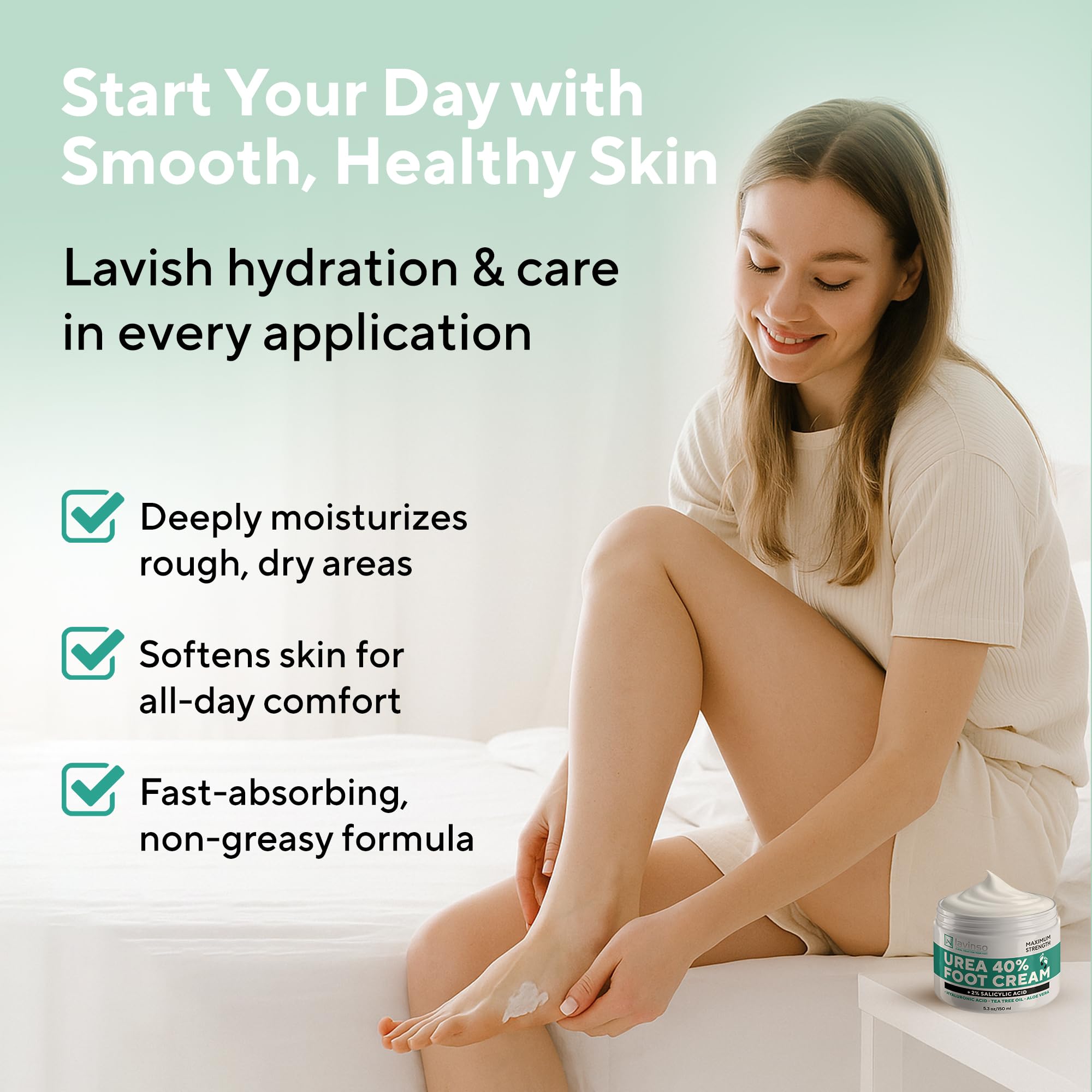 Lavinso applied to feet in a lifestyle setting for relief
