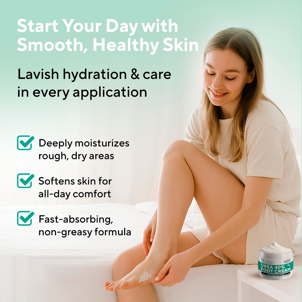 Lavinso applied to feet in a lifestyle setting for relief
