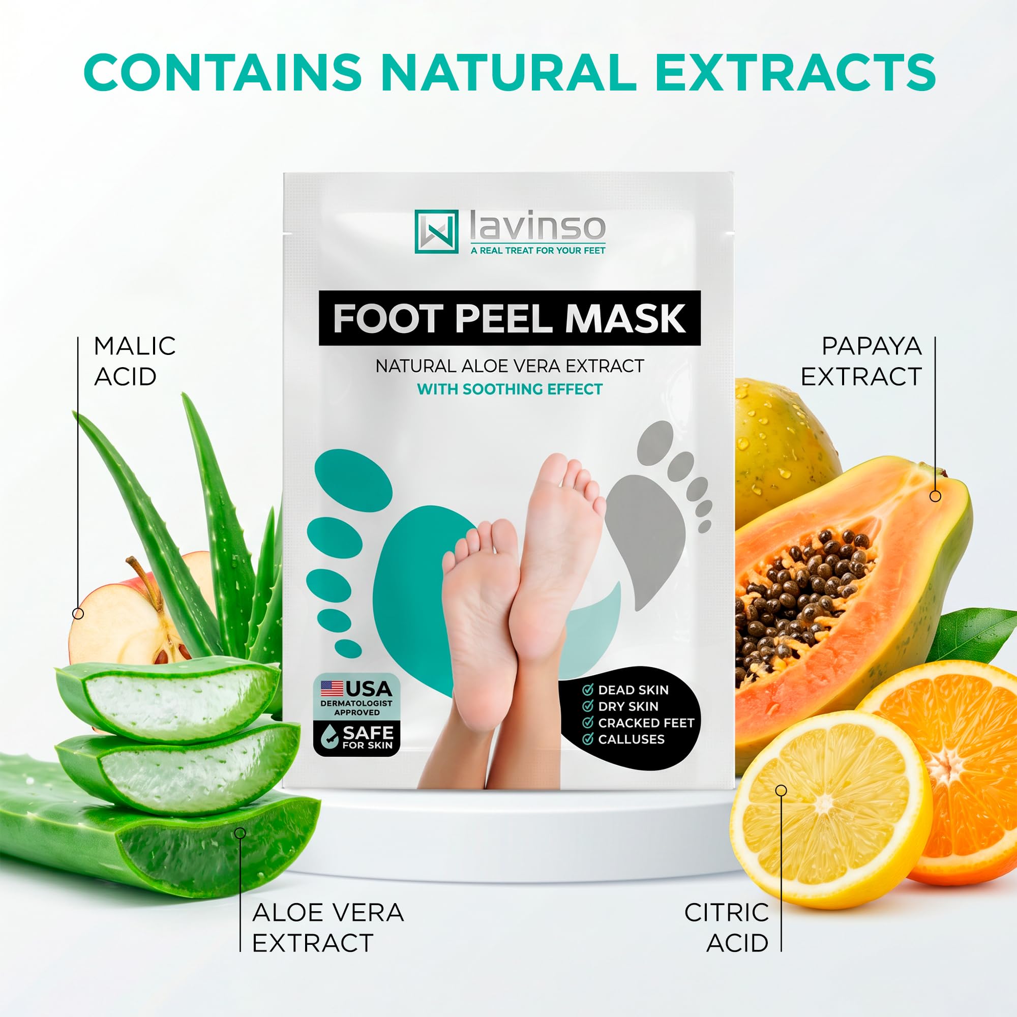 Texture detail of Lavinso formula on a foot pad demonstrating gentle exfoliation