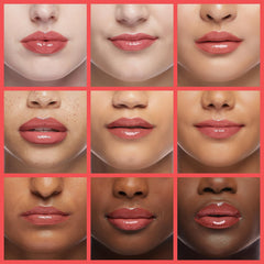Lawless gloss on model in lifestyle setting highlighting visible volume and radiant lips