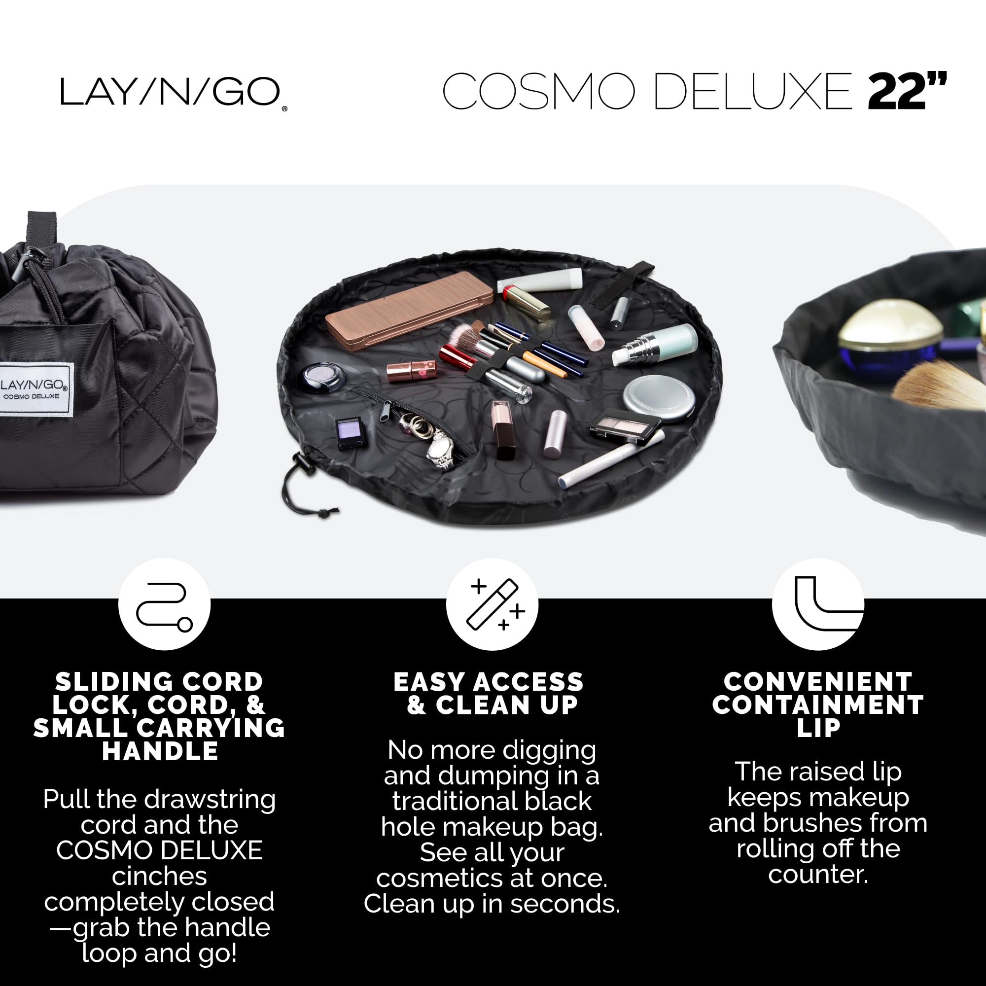 Lay-n-Go Cosmo close-up of elastic brush loops securing brushes neatly benefit