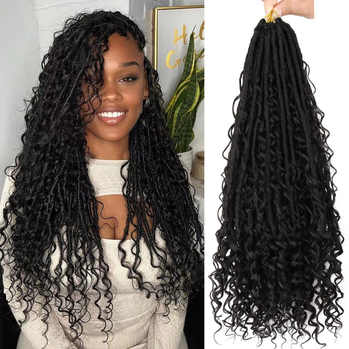 Layashow front packaging showing 24 inch boho faux locs, easy-install benefit