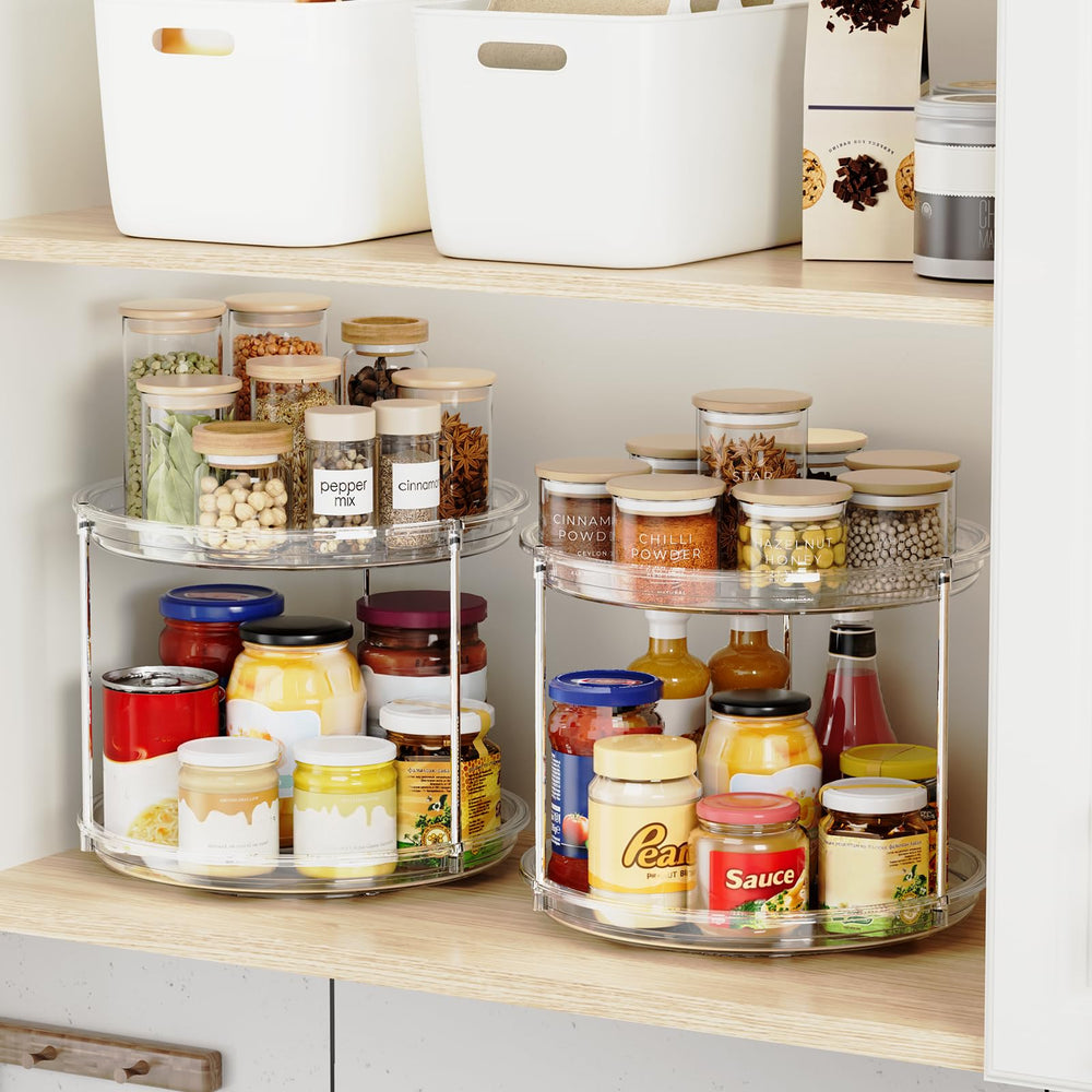 LazySpin loaded with spice jars demonstrating doubled vertical storage