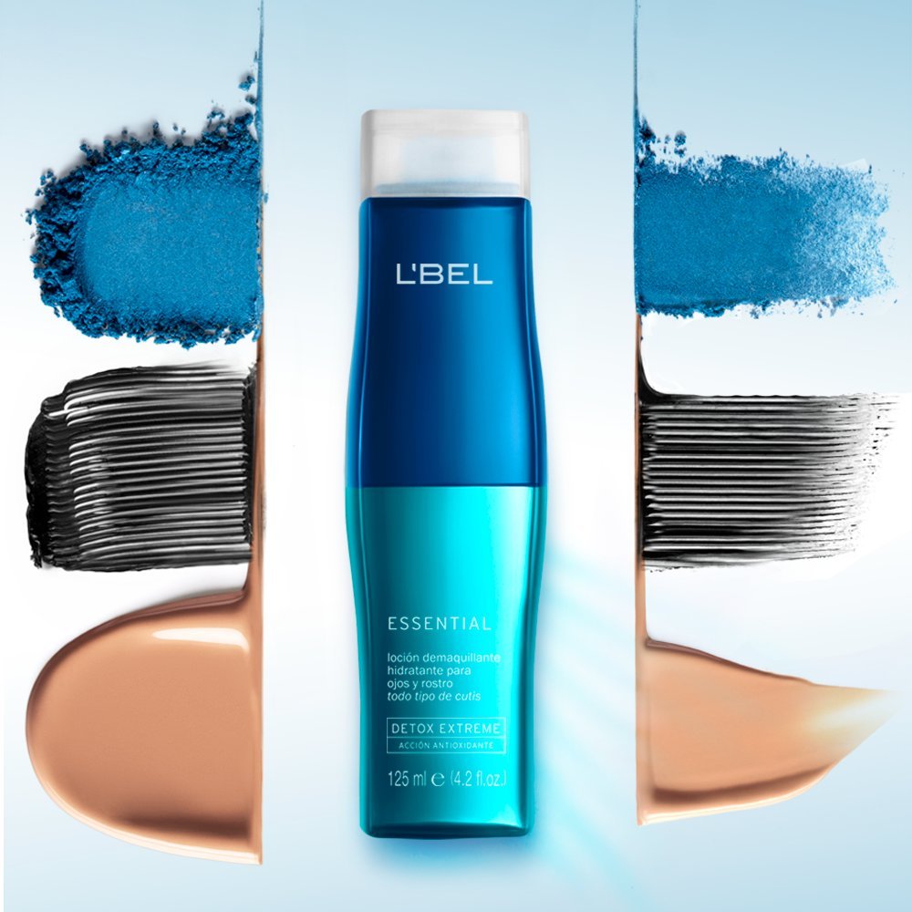 L'Bel Essential close-up of biphasic oil and water layers demonstrating effective waterproof makeup removal