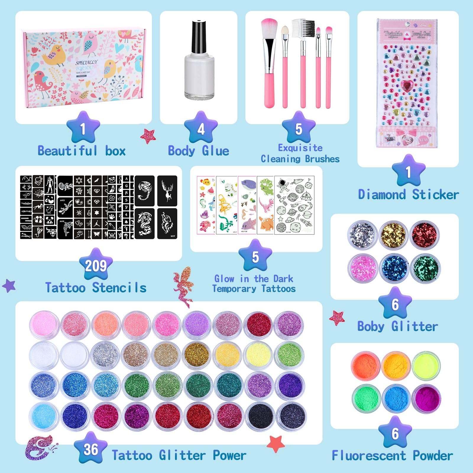 LCDGTJ diamond sticker with glow tattoos highlighting layered sparkle