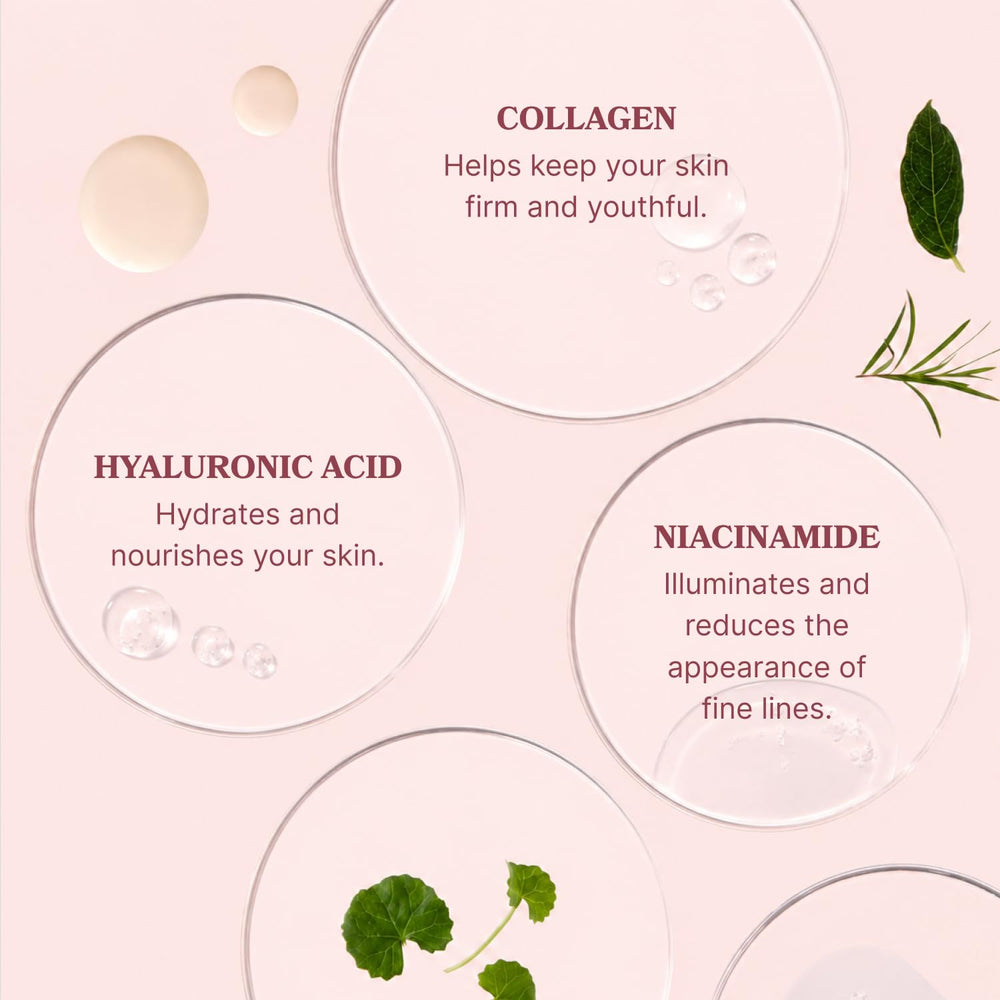 LE GUSHE essence droplet highlighting concentrated collagen and niacinamide