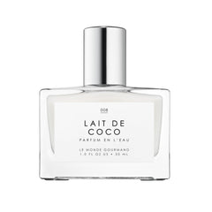 Le Monde Gourmand front bottle view showing elegant coconut perfume packaging and portability