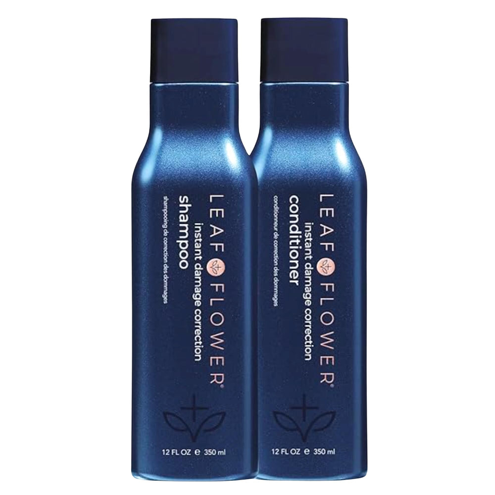 Leaf & Flower duo front packaging showing blue bottles and brand clarity benefit
