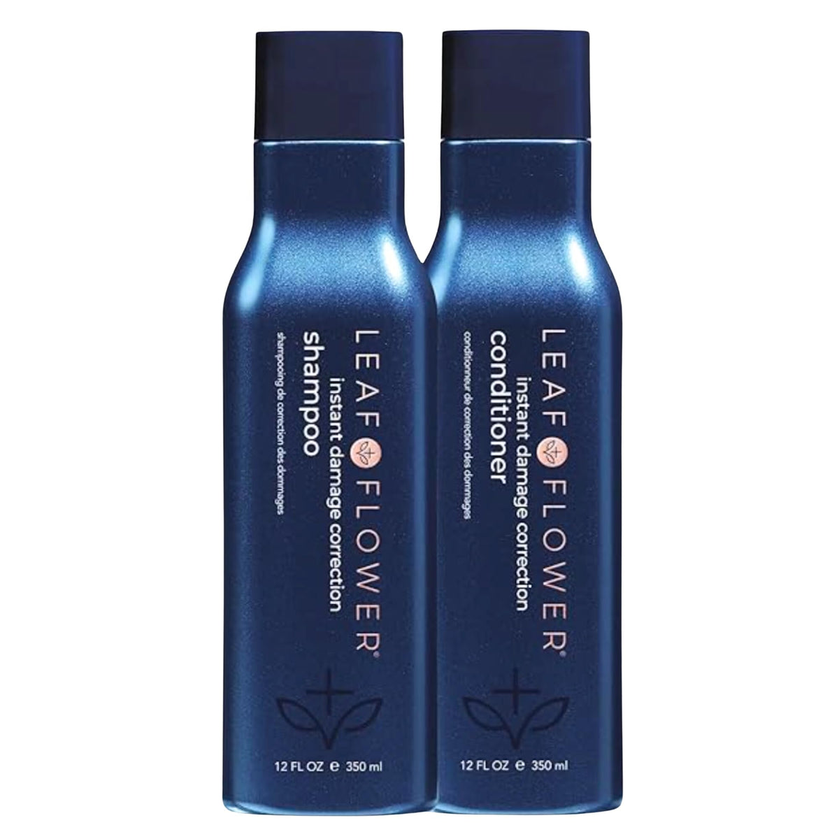 Leaf & Flower duo front packaging showing blue bottles and brand clarity benefit