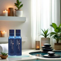 Leaf & Flower bottles staged in bathroom lifestyle suggesting daily routine improvement