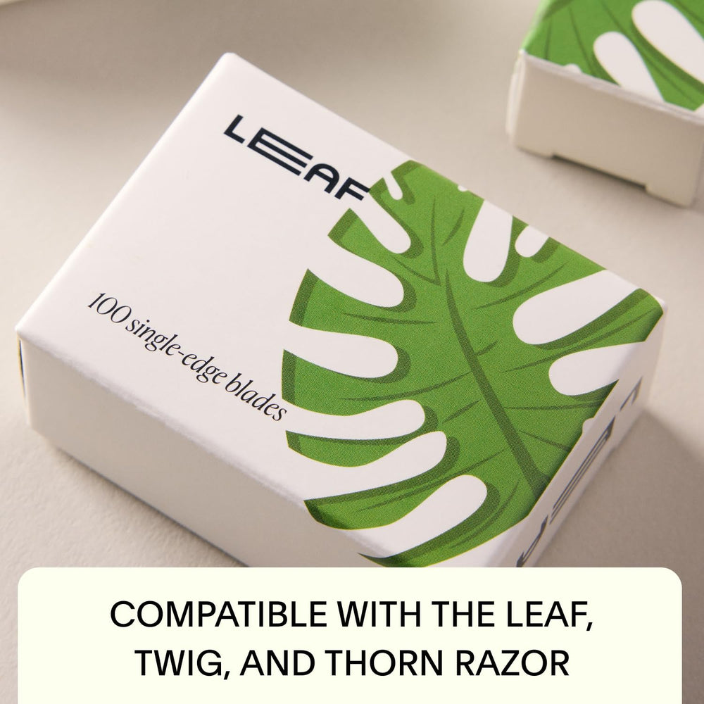 Leaf Shave blade close-up edge highlighting platinum coating for smooth shaves