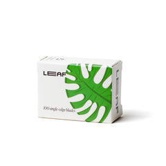 Leaf Shave pack of 100 blades showing neat stacked refills and packaging benefit