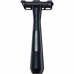 Leaf Shave Twig front view showing sleek black all-metal razor for precise shaving