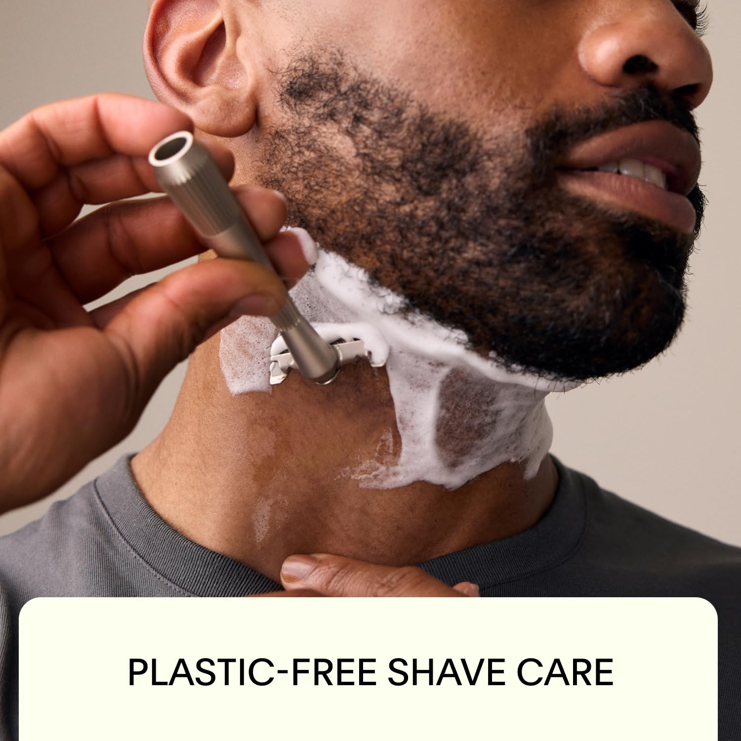 Leaf Shave two 1.5 oz bars on towel illustrating plastic-free packaging benefit