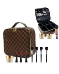 LEAFFUP front view showing checkered exterior and gold zipper, stylish storage benefit