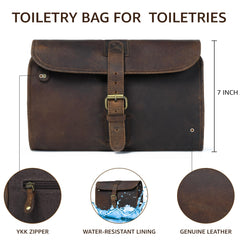 LEATHER VILLAGE expanded layout filled with toiletries to show ample storage capacity benefit