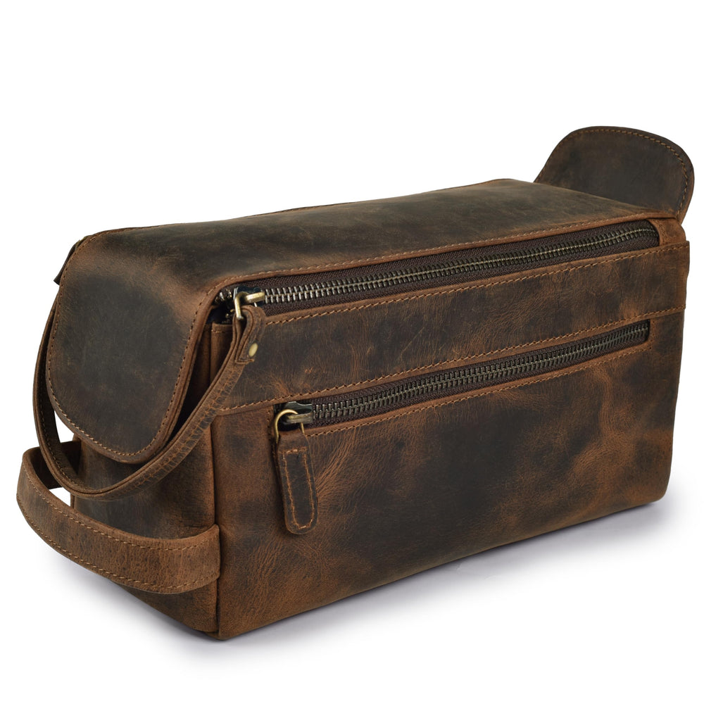 LEATHER VILLAGE front view of brown leather bag showcasing classic style and durability