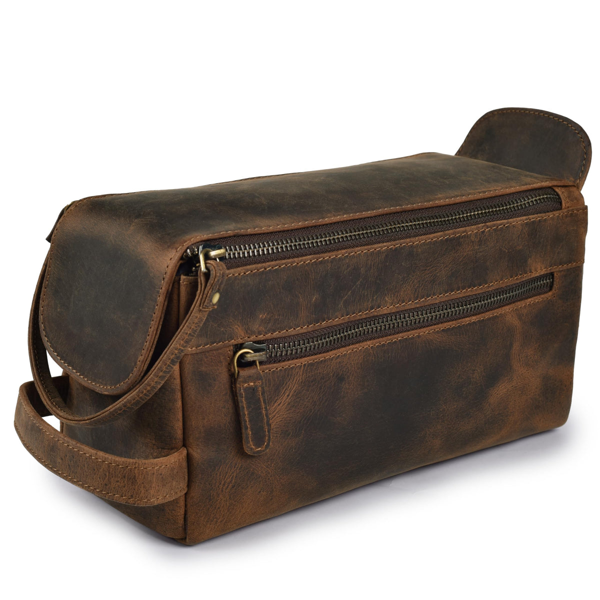 LEATHER VILLAGE front view of brown leather bag showcasing classic style and durability