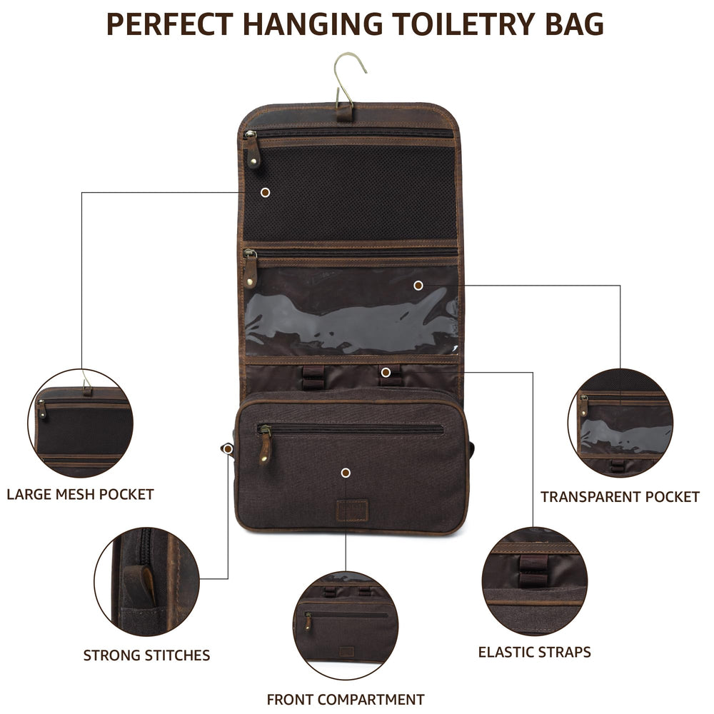 LEATHER VILLAGE interior compartments with canvas lining for protected, organized grooming items