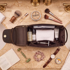 LEATHER VILLAGE open interior with pockets showing organized storage benefits