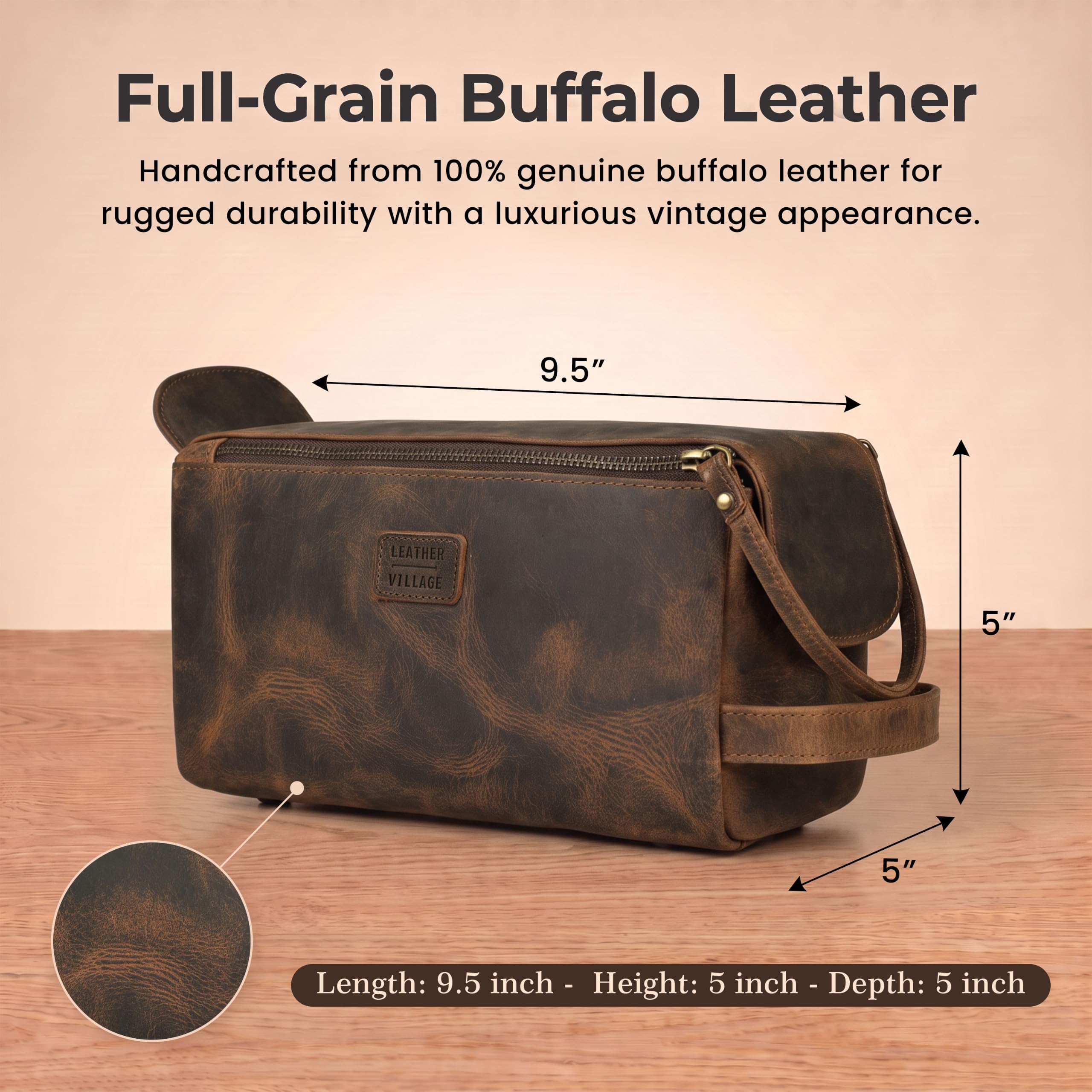 LEATHER VILLAGE sturdy YKK zipper and antique brass fittings for lasting performance