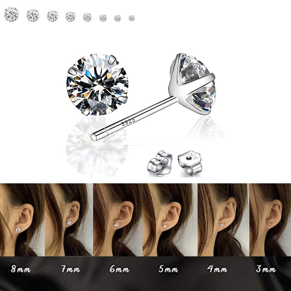 LECIEL sterling silver cubic zirconia studs closeup showing size variety and sparkle
