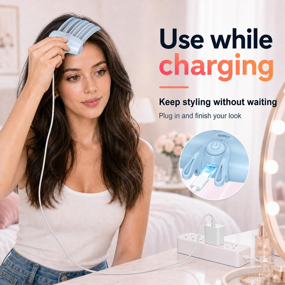 Leeko on bathroom counter in styling scene for quick touch-up benefit