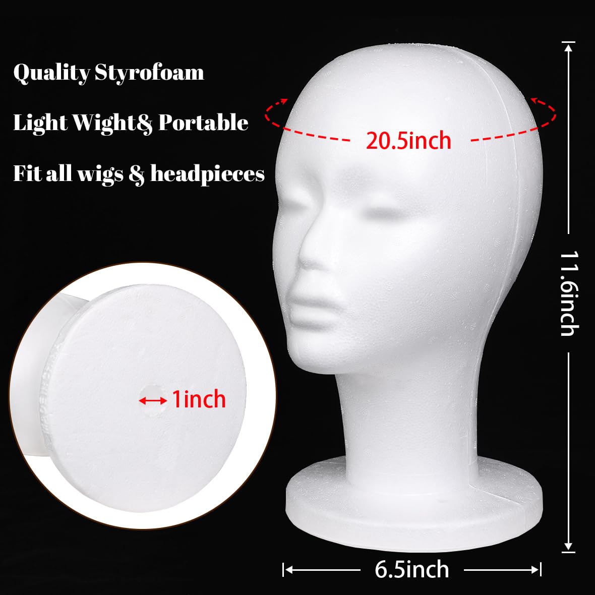 Leeven foam wig head bottom hole detail fitting standard clamps securely