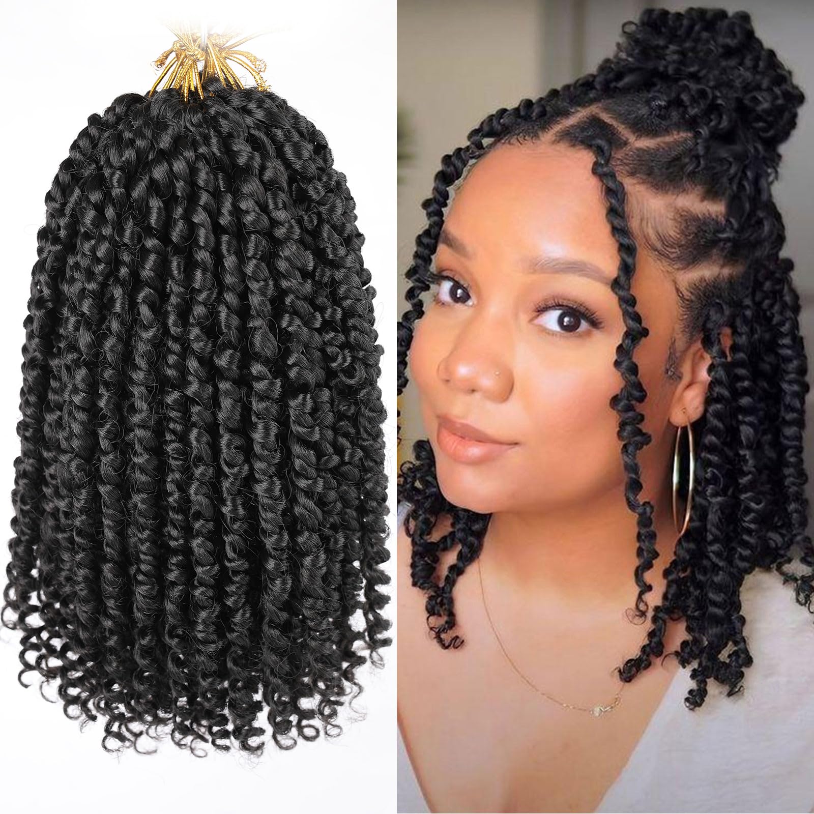 Leeven front packaging showing 10 inch pre-twisted passion twist braids and included hook