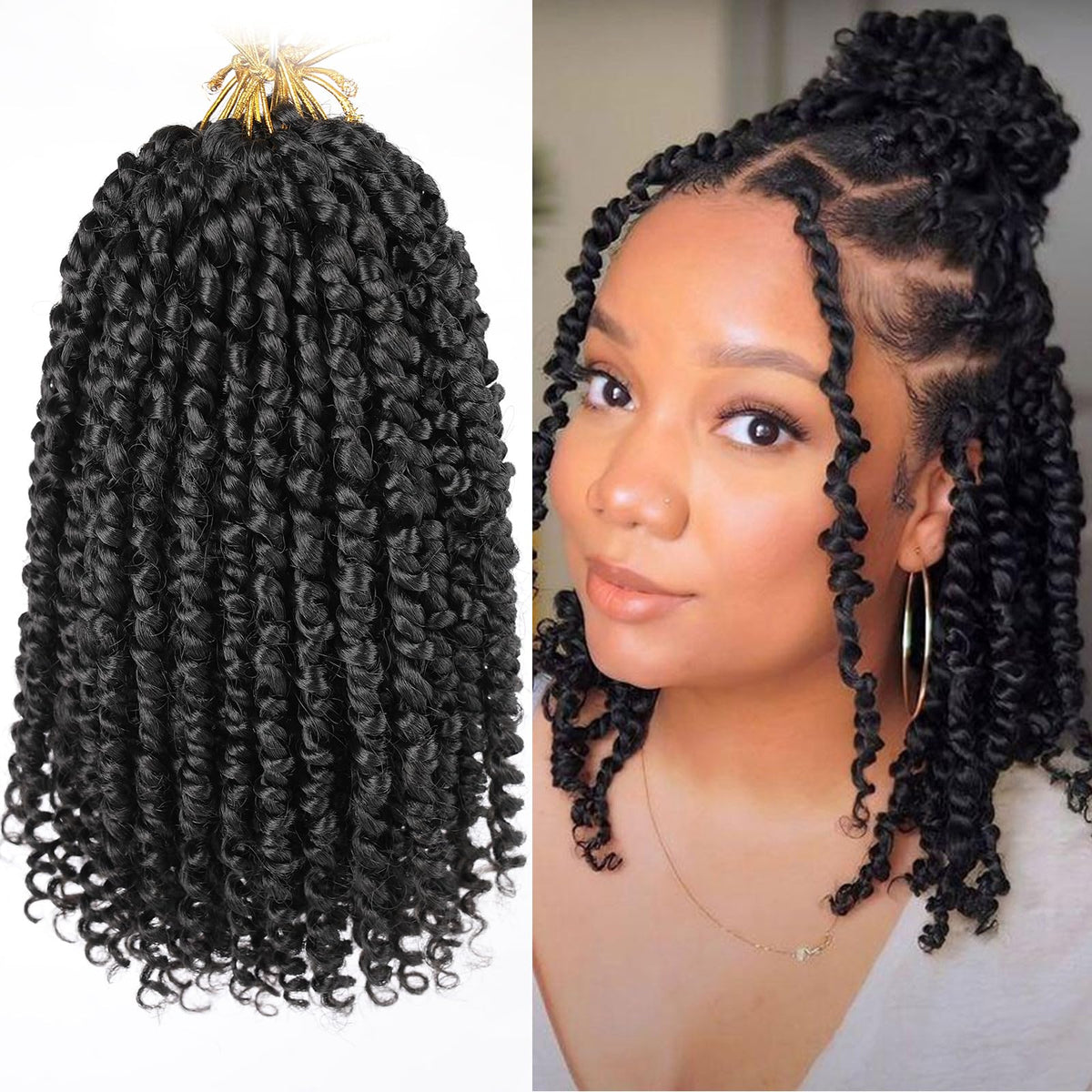 Leeven front packaging showing 10 inch pre-twisted passion twist braids and included hook