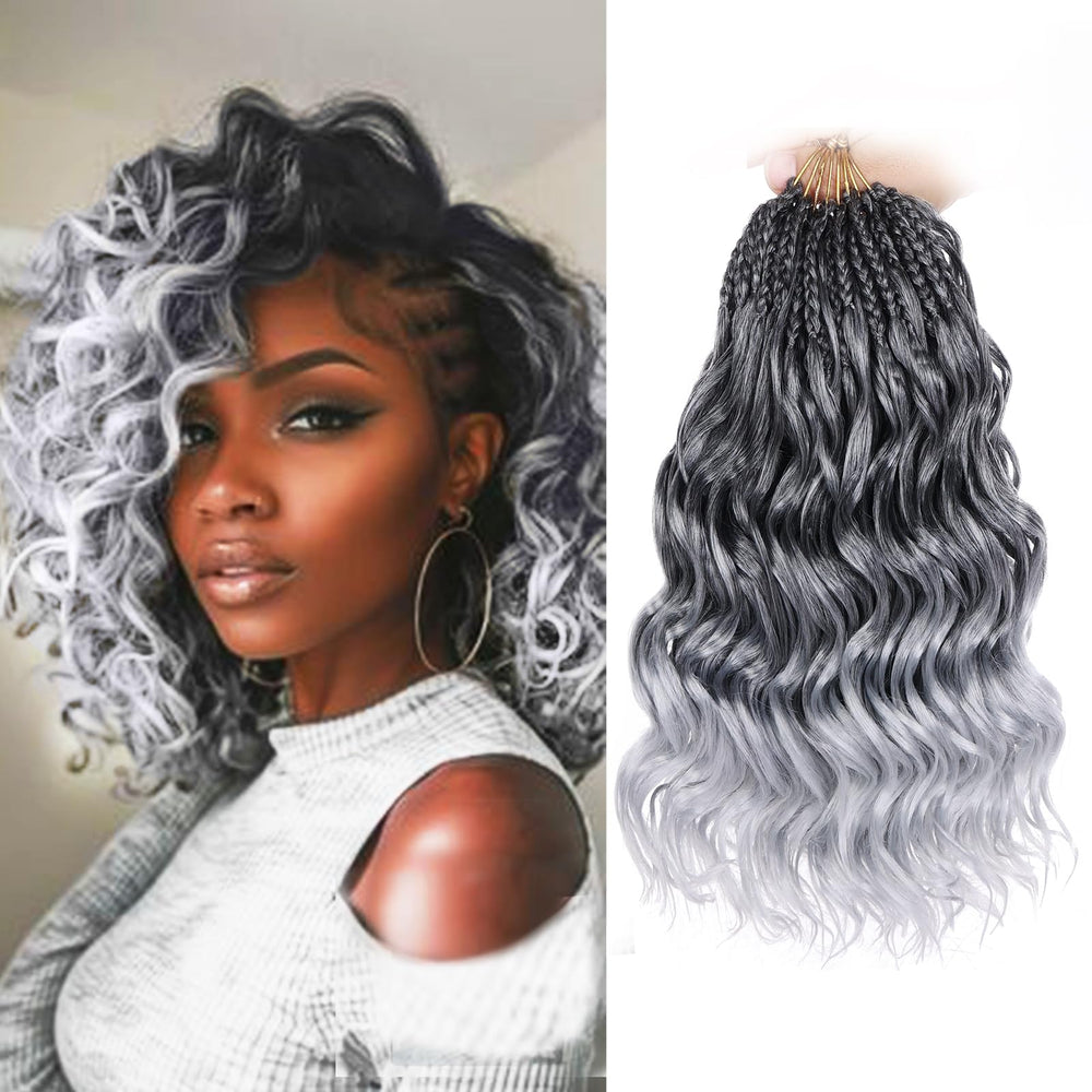 Leeven front packaging showing ombre gray braids and quick install benefit